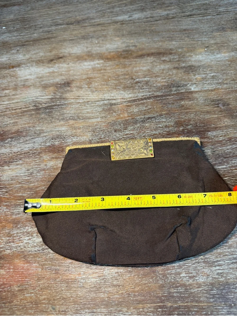 Vintage Brown Satin Evening Clutch Purse Gold Tone Jeweled Frame Art Deco Style